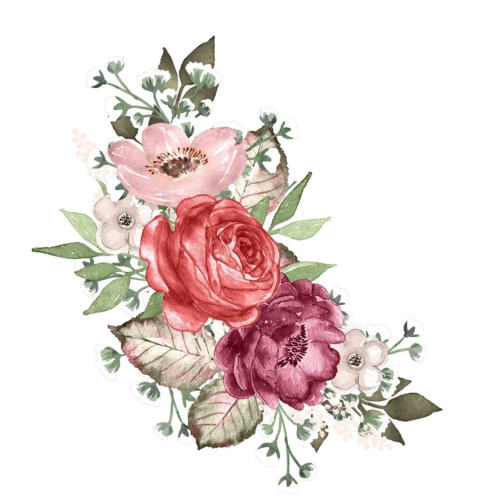 Champagne & Burgundy Wildflower Arrangement Fabric Panel Variation 4