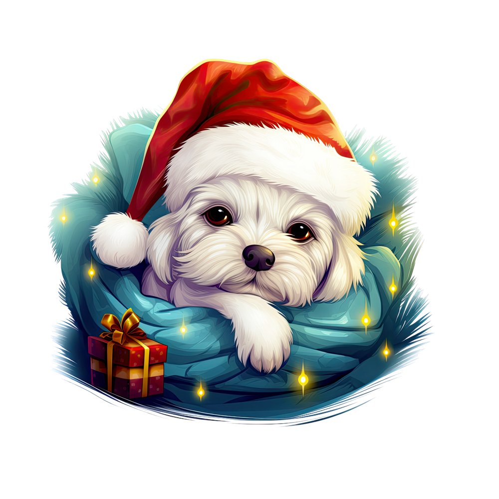 Christmas Lazy Maltese Fabric Panel