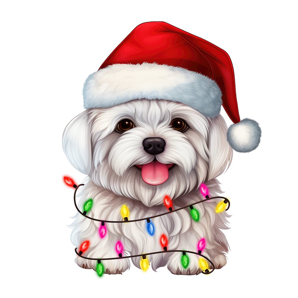 Christmas Lights & Maltese Fabric Panel