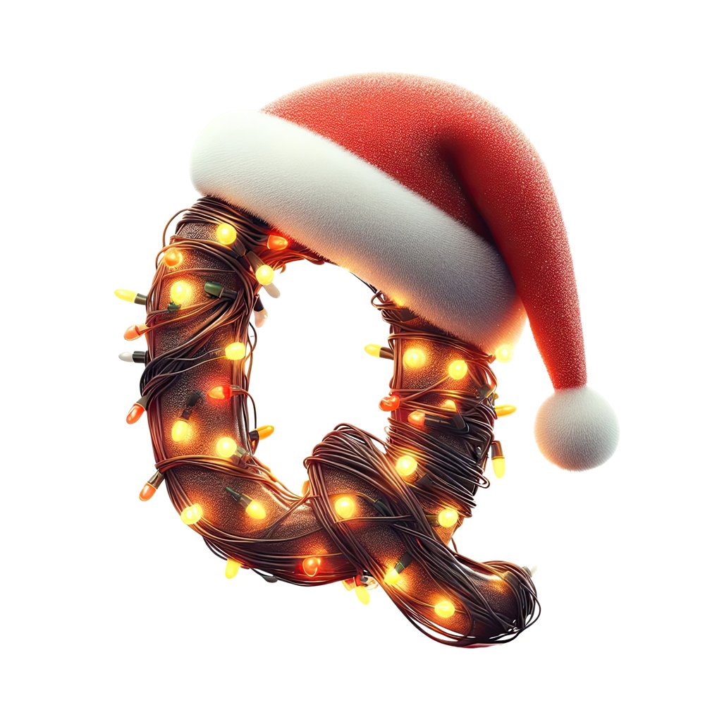 Christmas Lights Wrapped Letter ''Q'' Fabric Panel