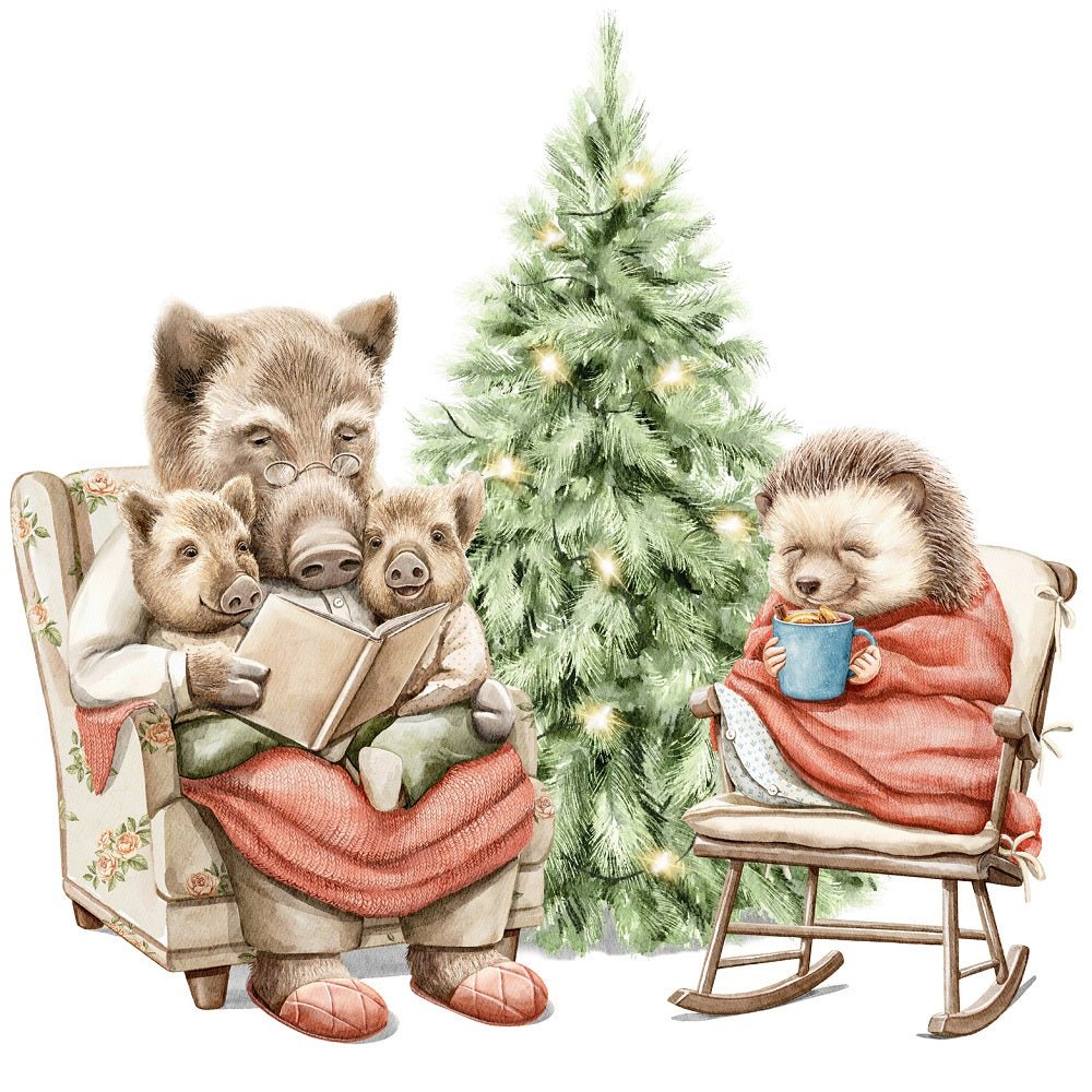 Christmas Little Critters Scene #9 Fabric Panel