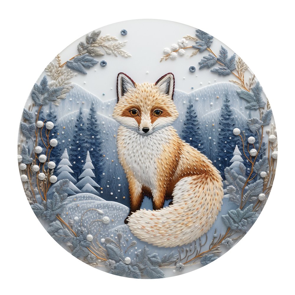 Christmas Ornaments Fox #5 Fabric Panel