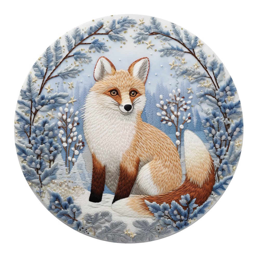 Christmas Ornaments Fox #8 Fabric Panel