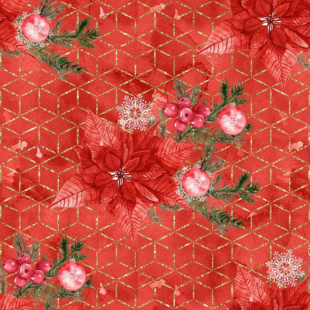 Christmas Plants & Geometrics Fabric - Red