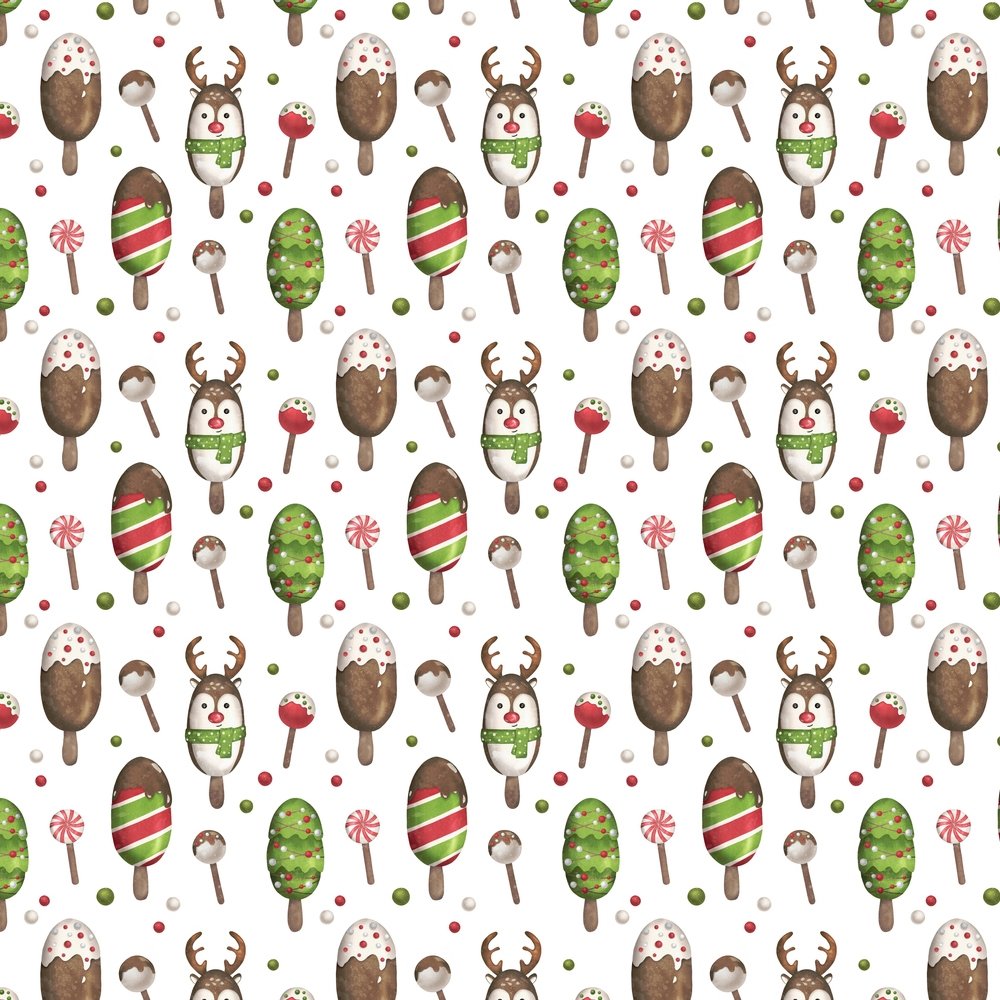 Christmas Popsicles Fabric - White