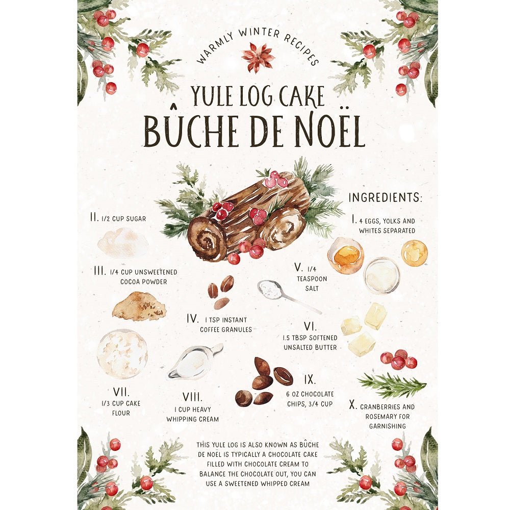 Christmas Recipe Buche De Noel Fabric Panel