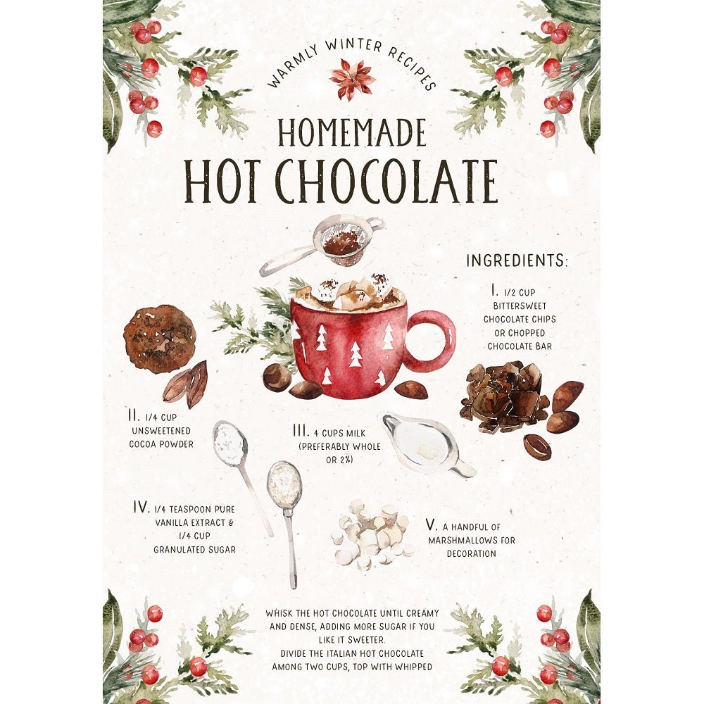 Christmas Recipe Hot Chocolate Fabric Panel