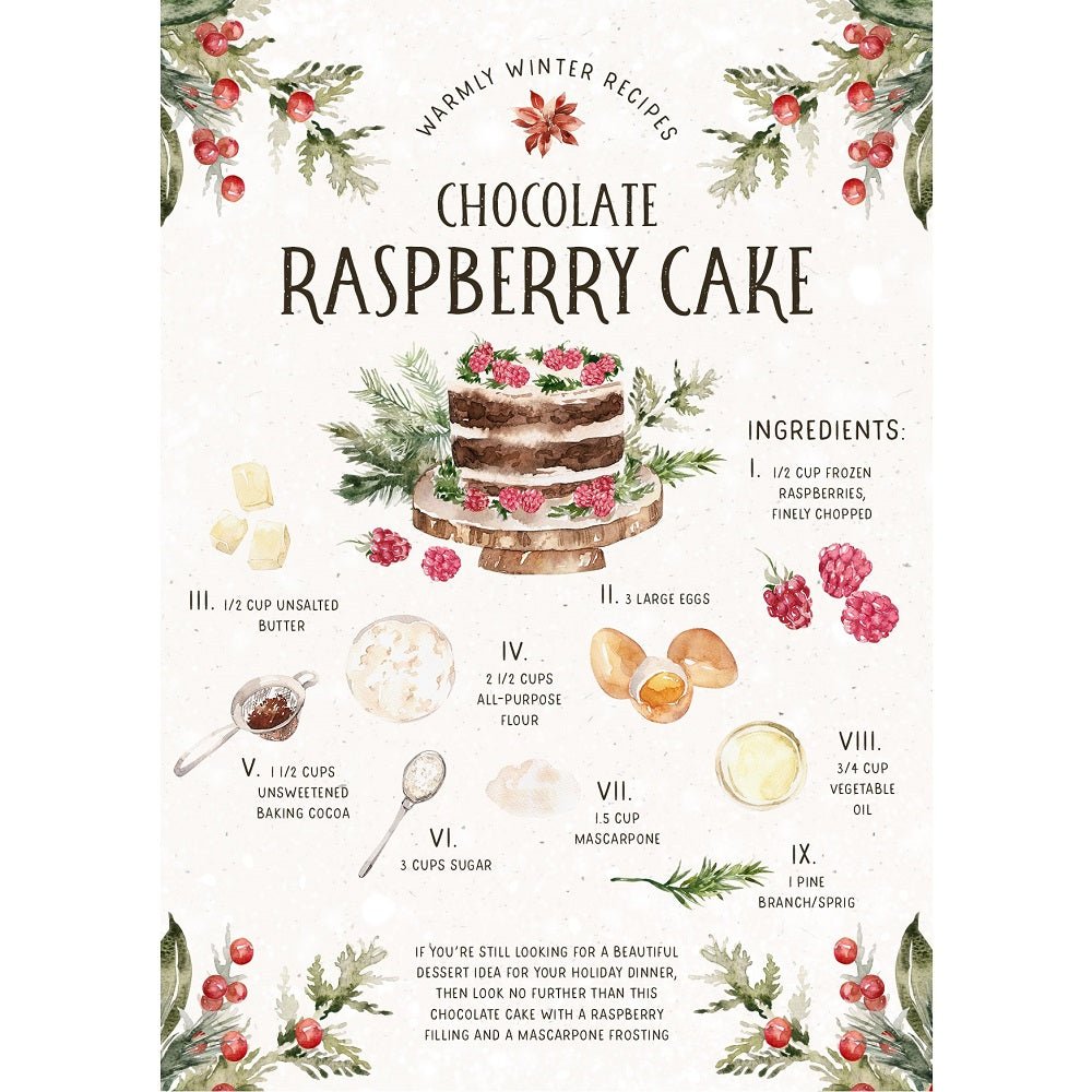 Christmas Recipe Raspberry Cake Fabric Panel