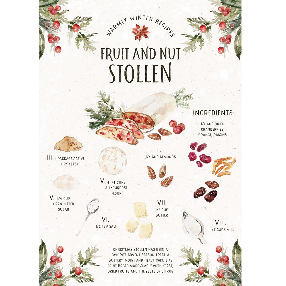 Christmas Recipe Stollen Fabric Panel