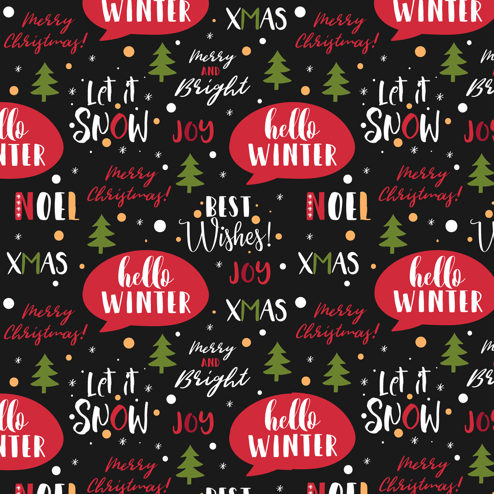 Christmas Sayings Fabric - Black