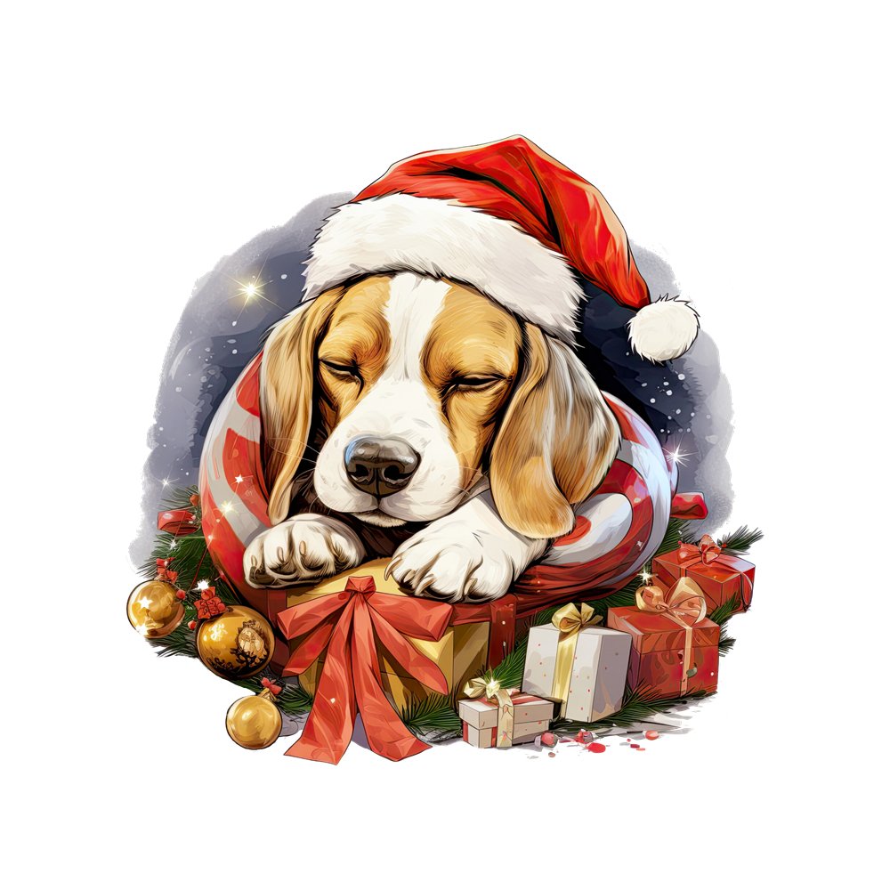 Christmas Sleeping Beagle Fabric Panel