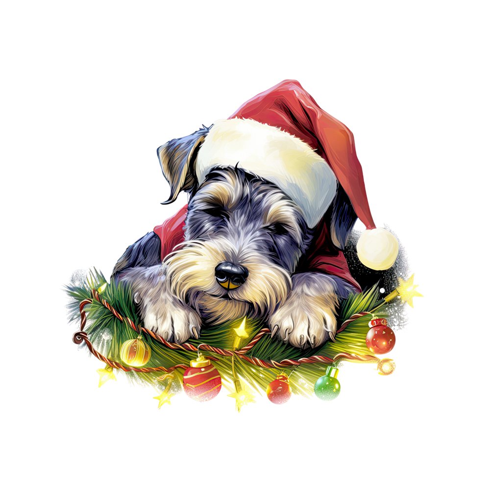 Christmas Sleeping Miniature Schnauzer Fabric Panel