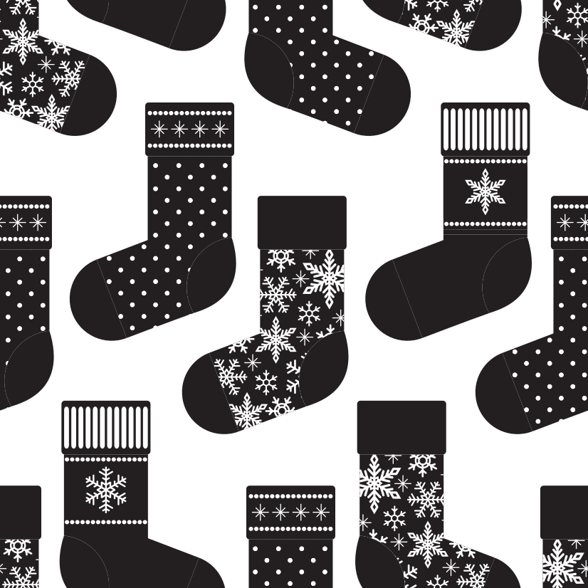 Christmas Stockings Allover Fabric - Black/White