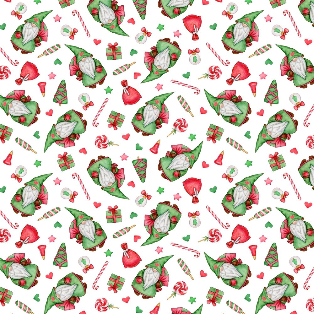 Christmas Symbols Gnome Fabric - White