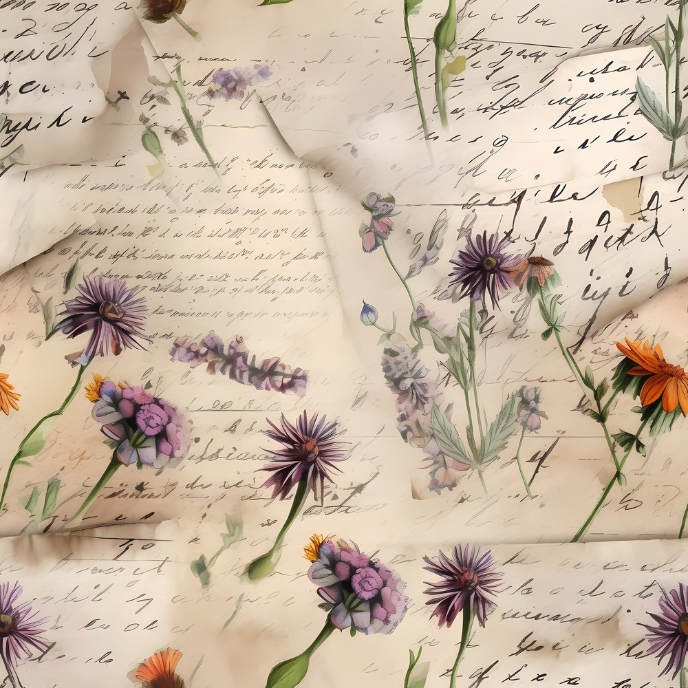 Vintage Floral Love Letters #6 Fabric