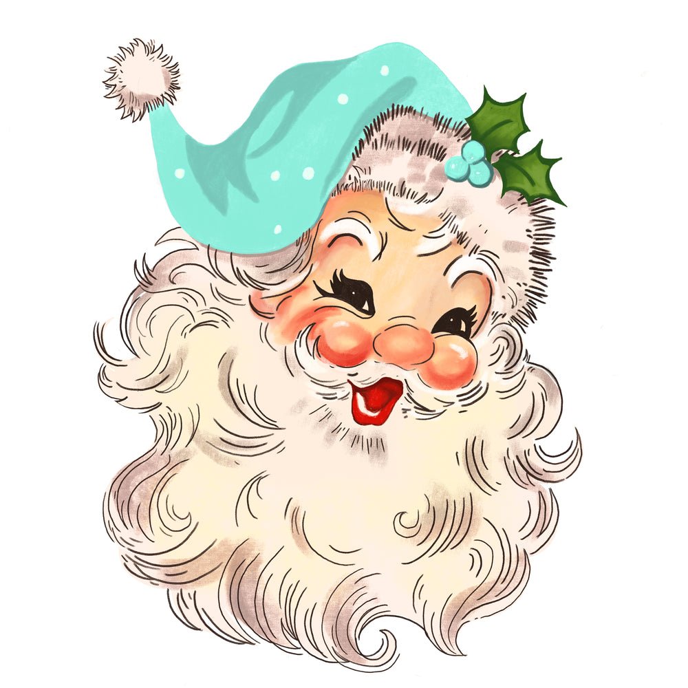 Vintage Santa Claus #6 Fabric Panel - Blue