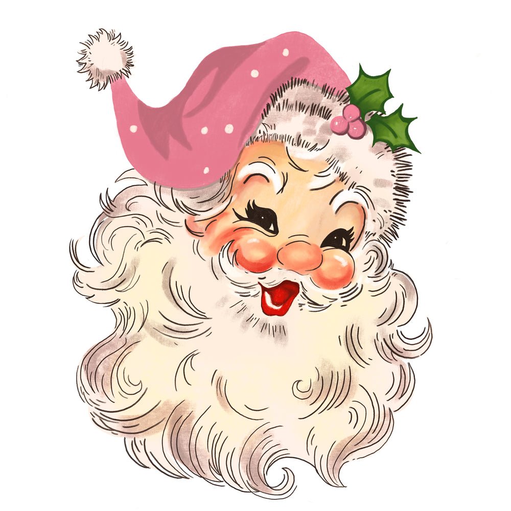 Vintage Santa Claus #6 Fabric Panel - Pink