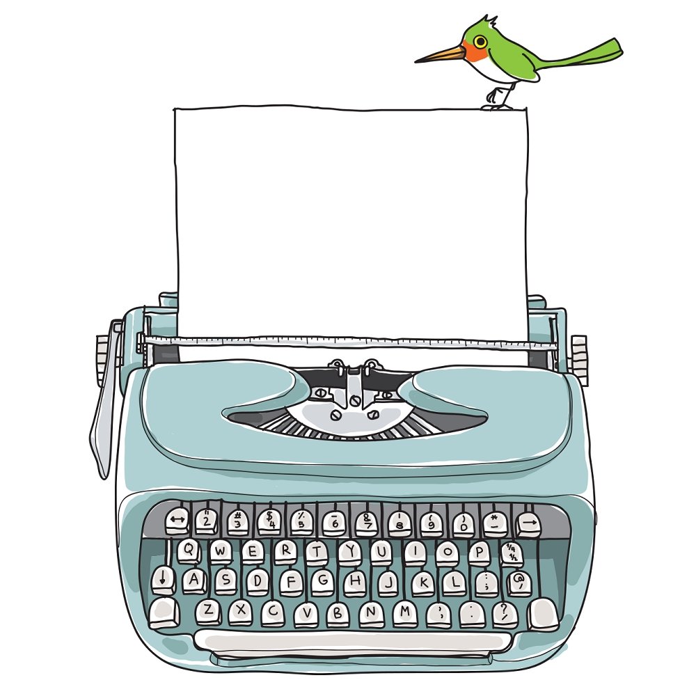 Vintage Typewriter Fabric Panel - Blue