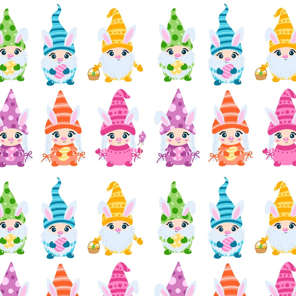 Cartoon Easter Bunny Gnomes Fabric - Multi