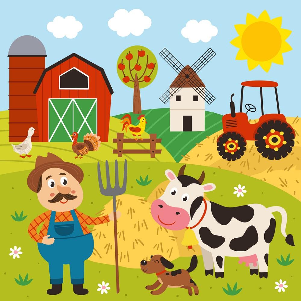 Cartoon Farming Barnyard Fabric Panel