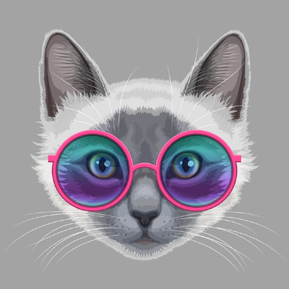 Cat With Eyeglasses Fabric Panel - Gray