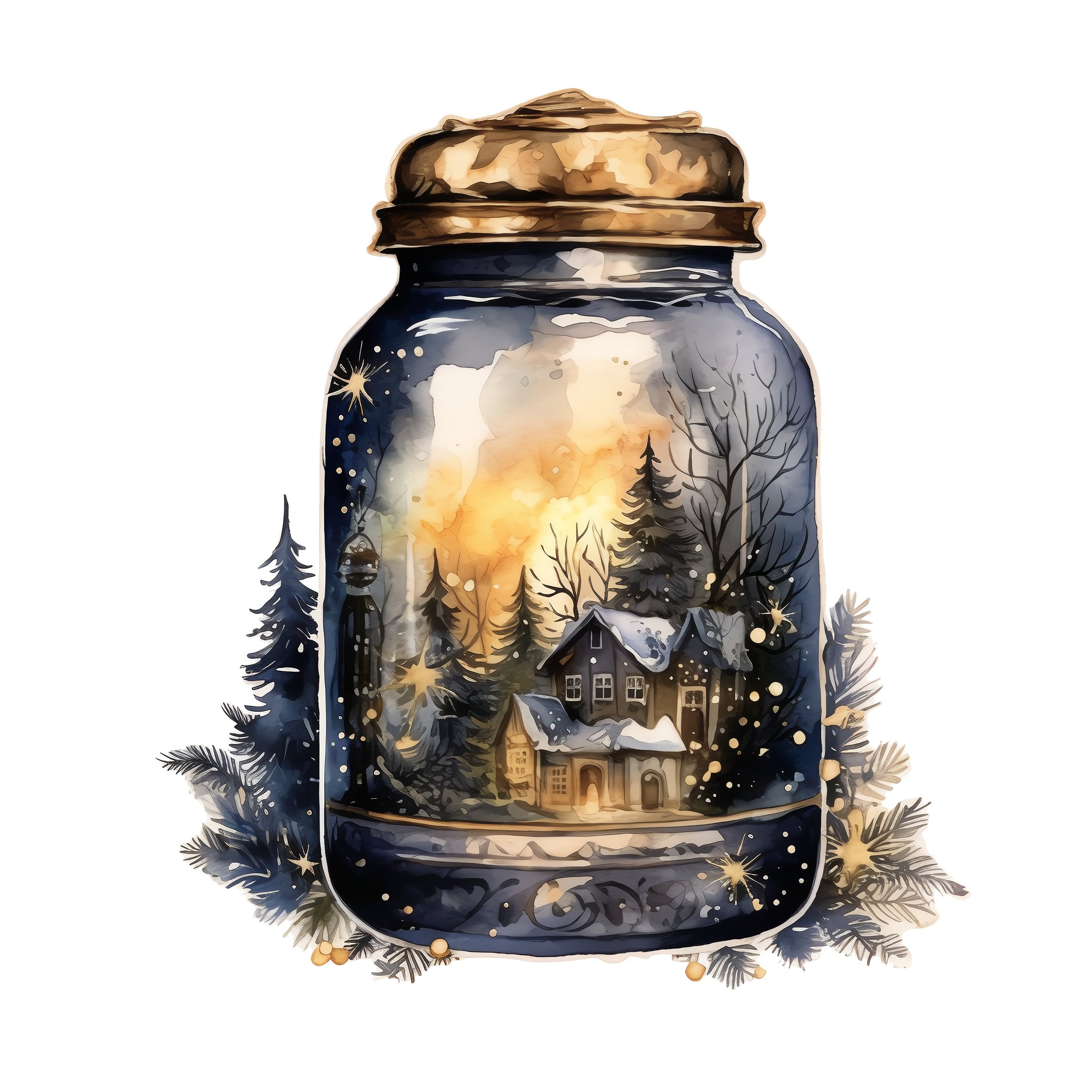 Christmas Eve Scene Jar #9 Fabric Panel