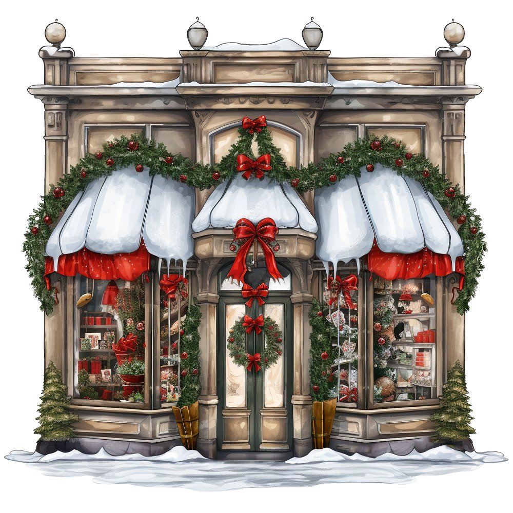 Christmas Gift Boutique Storefront Fabric Panel
