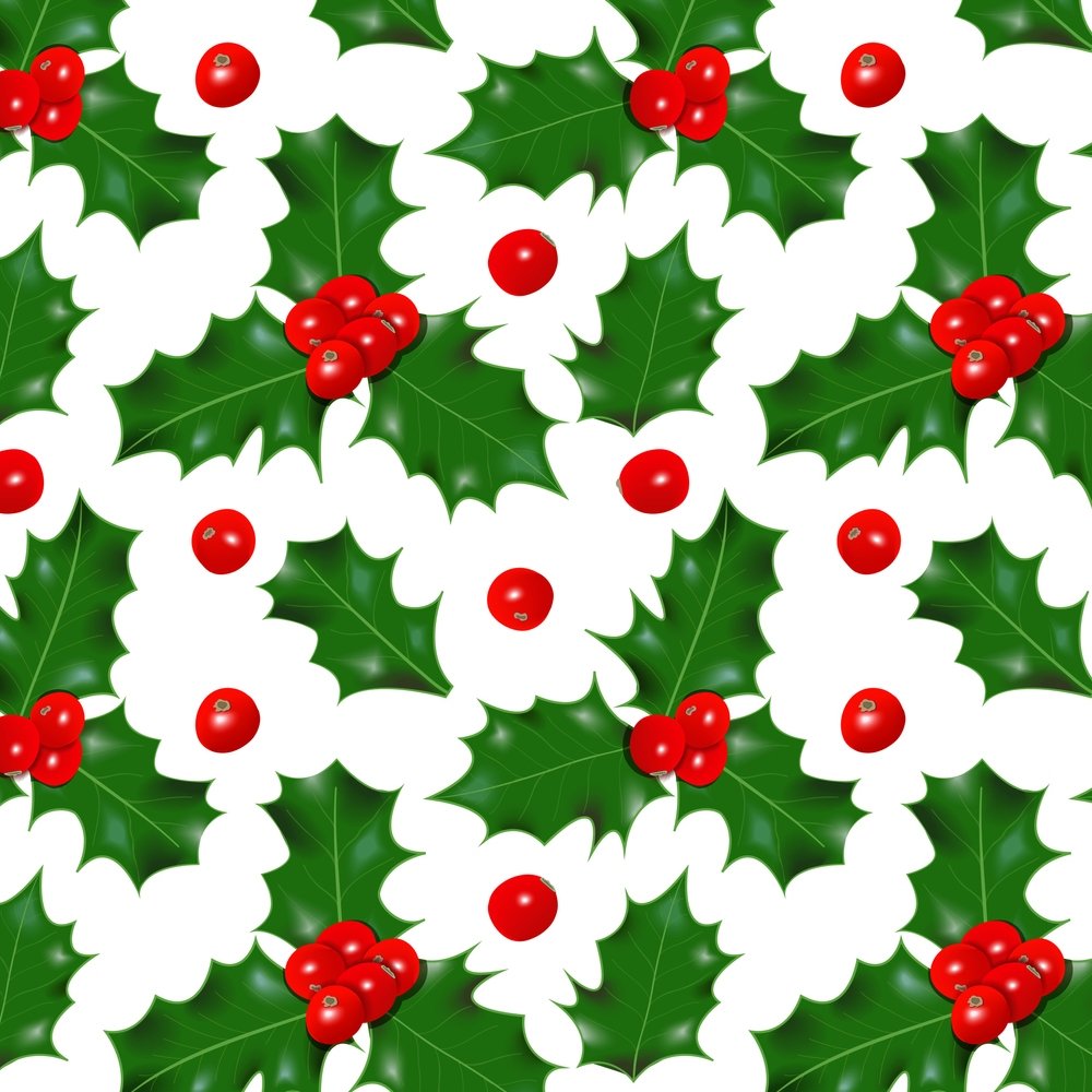 Christmas Holly Berry Fabric - White