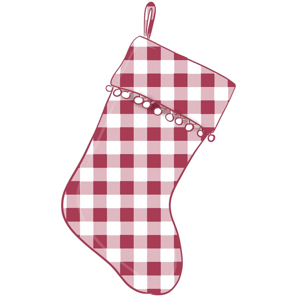 Christmas Home Red Plaid Stocking Fabric Panel
