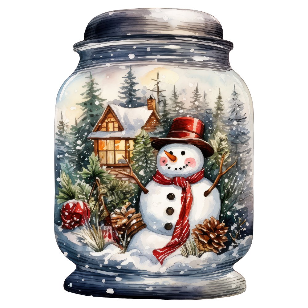 Christmas in a Jar Snowman with Scarf Fabric Panel