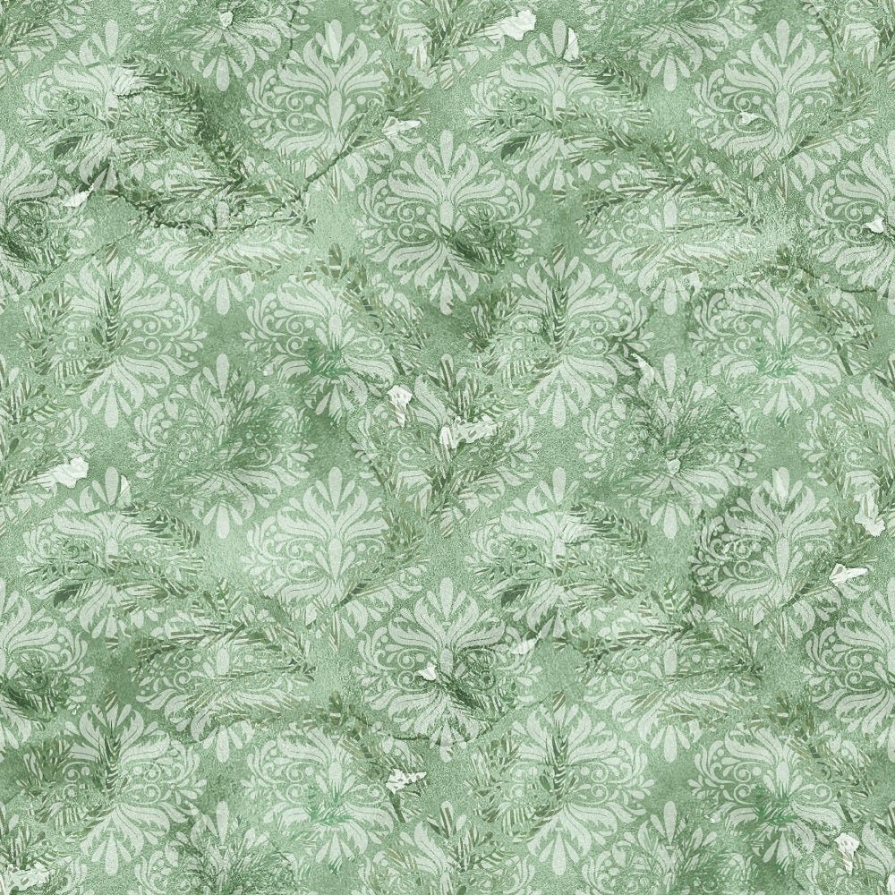 Christmas Joy Damask Fabric - Green