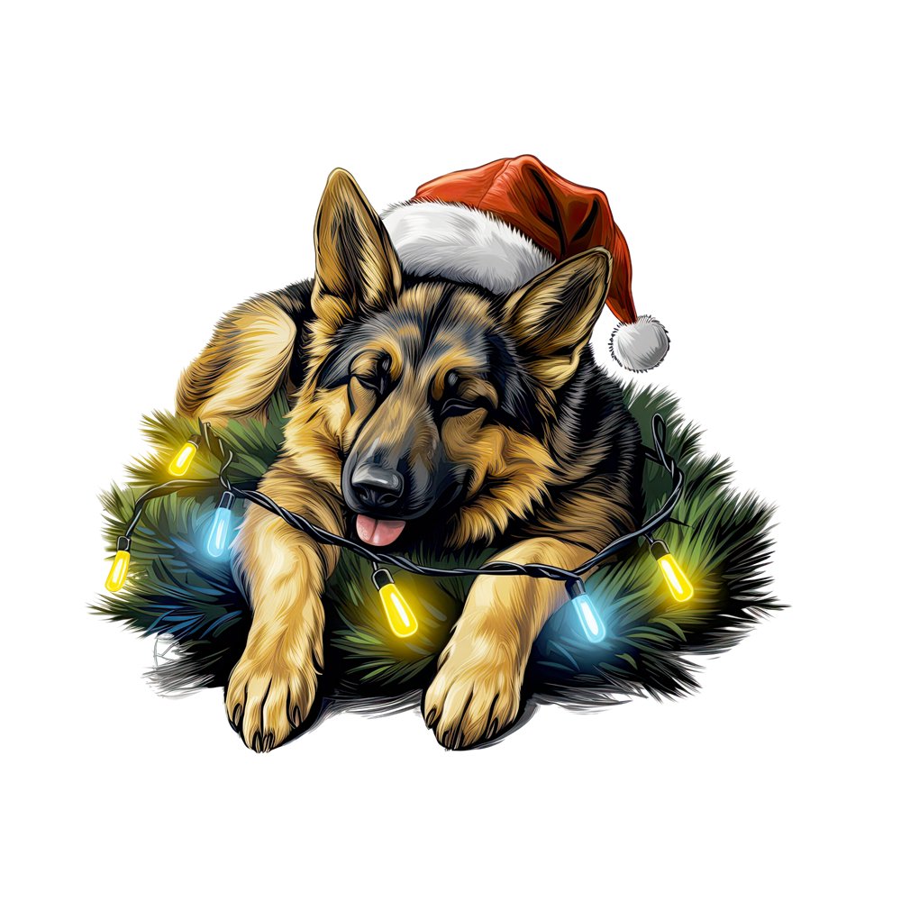 Christmas Lazy German Shepherd Fabric Panel
