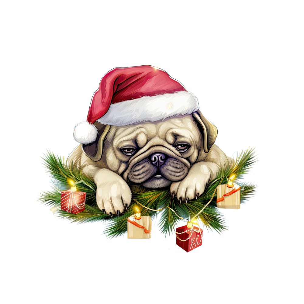 Christmas Lazy Pug Fabric Panel