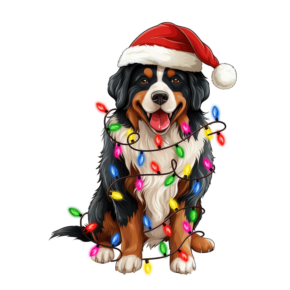 Christmas Lights & Bernese Mountain Dog Fabric Panel