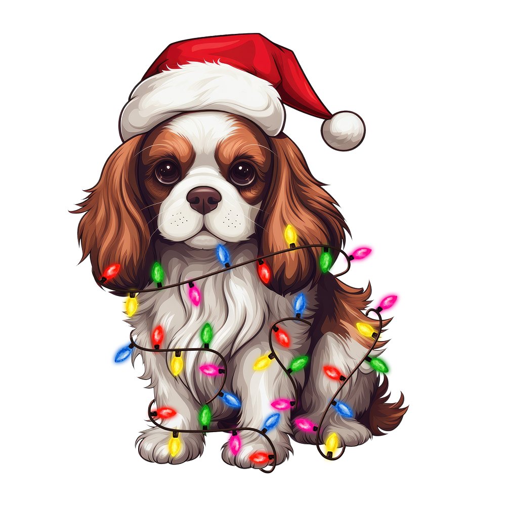 Christmas Lights & Cavalier King Charles Spaniel Fabric Panel