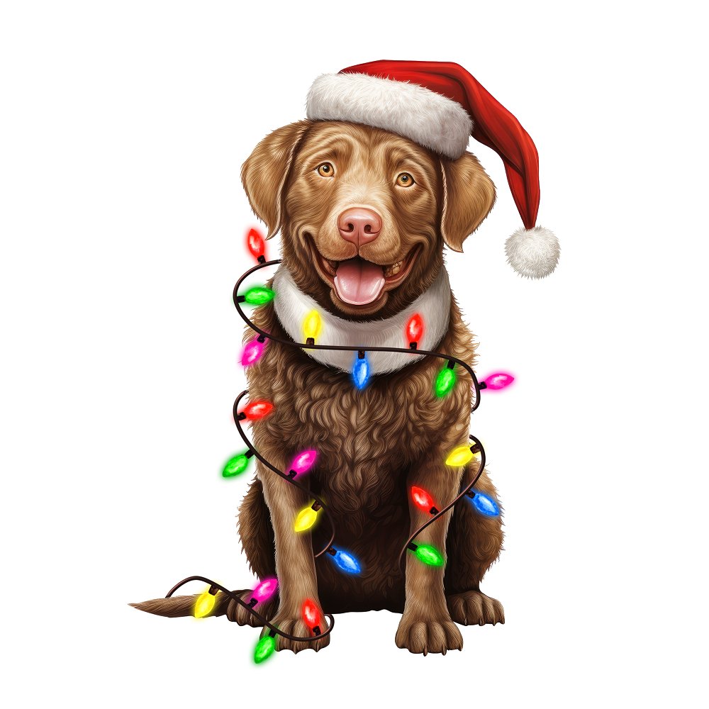 Christmas Lights & Chesapeake Bay Retriever Fabric Panel