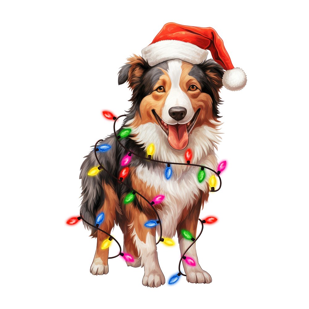 Christmas Lights & Collie Fabric Panel