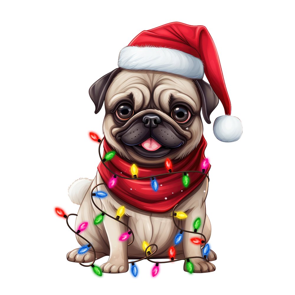 Christmas Lights & Pug Fabric Panel
