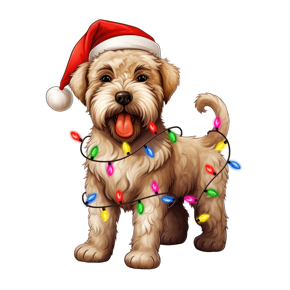 Christmas Lights & Soft Coated Wheaten Terrier Fabric Panel