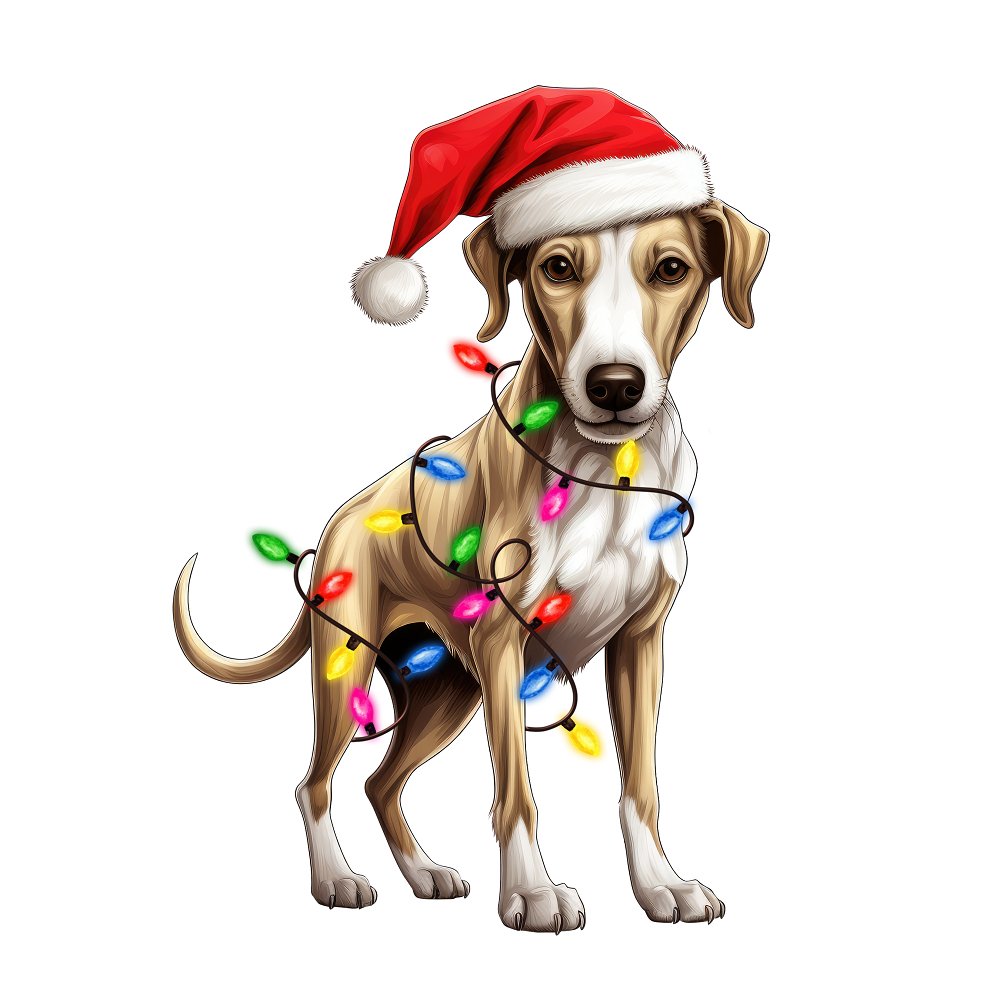 Christmas Lights & Whippet Fabric Panel