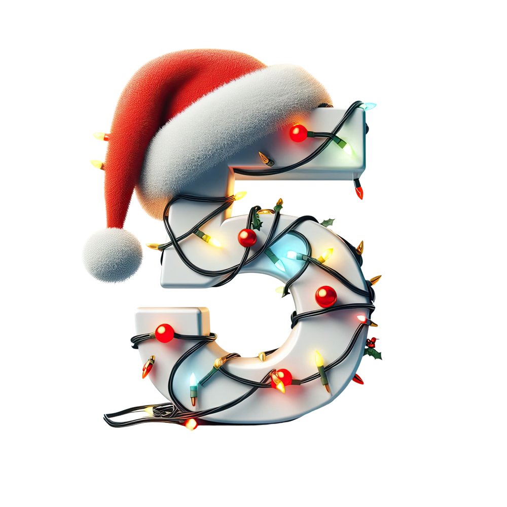 Christmas Lights Wrapped Letter ''5'' Fabric Panel