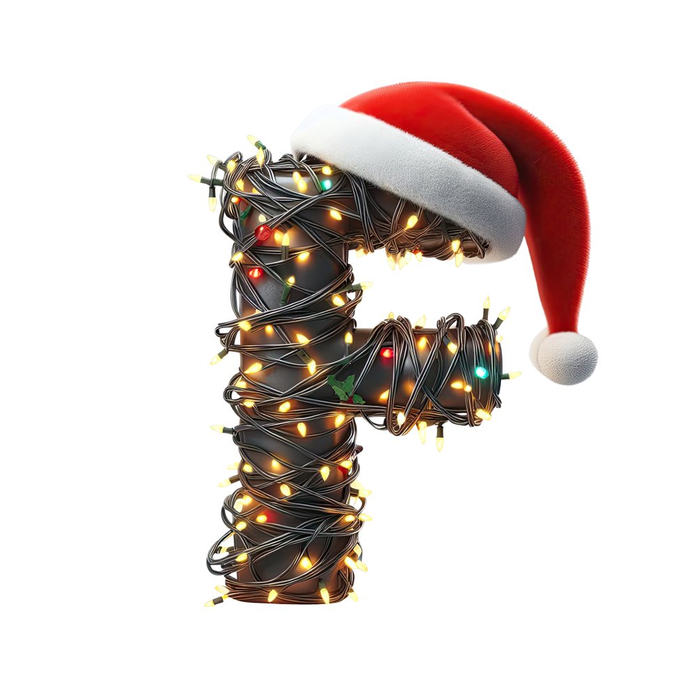 Christmas Lights Wrapped Letter ''F'' Fabric Panel