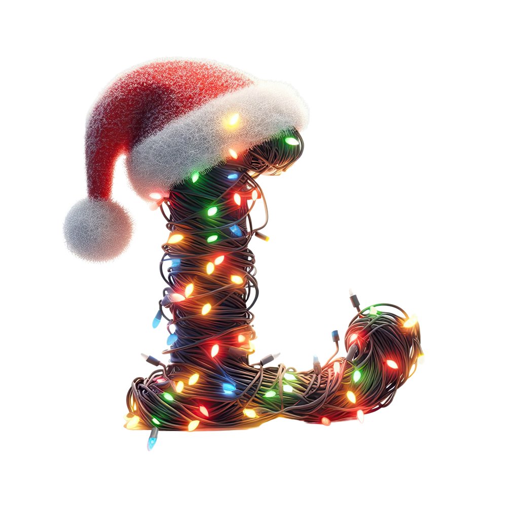 Christmas Lights Wrapped Letter ''L'' Fabric Panel