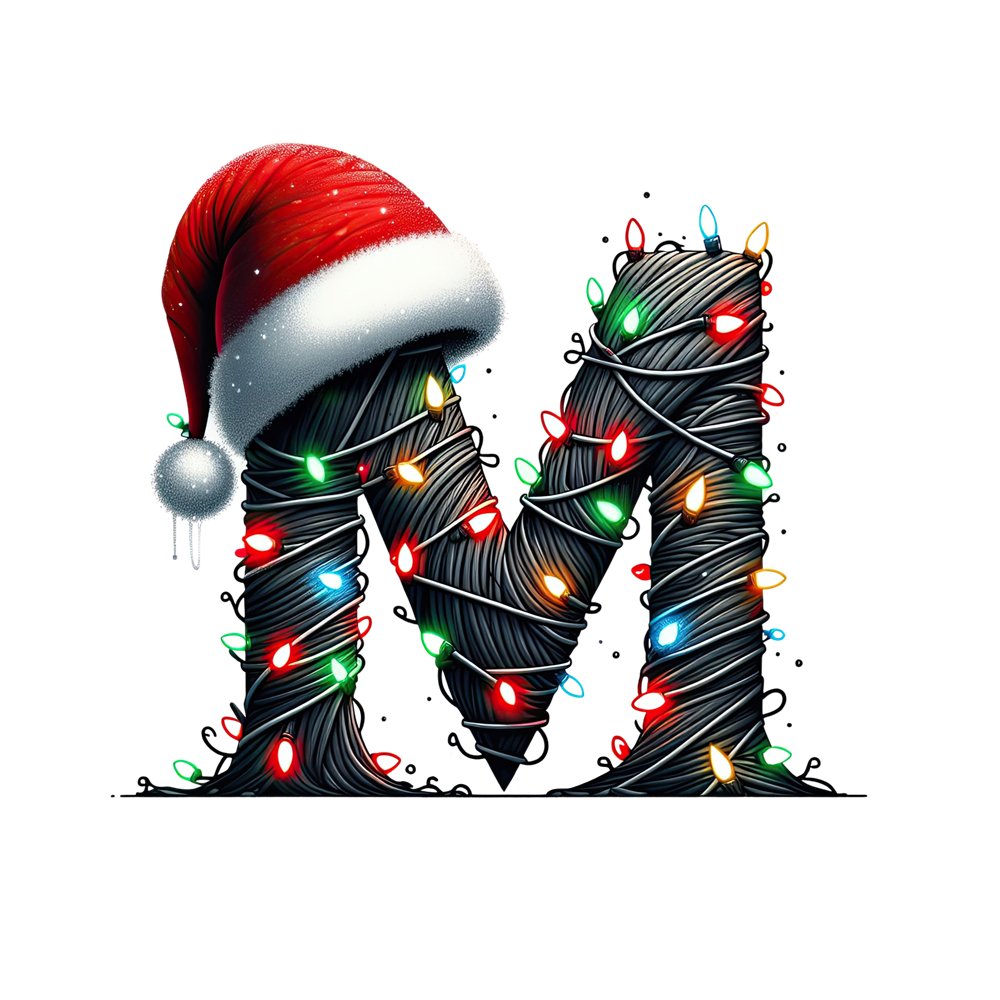 Christmas Lights Wrapped Letter ''M'' Fabric Panel