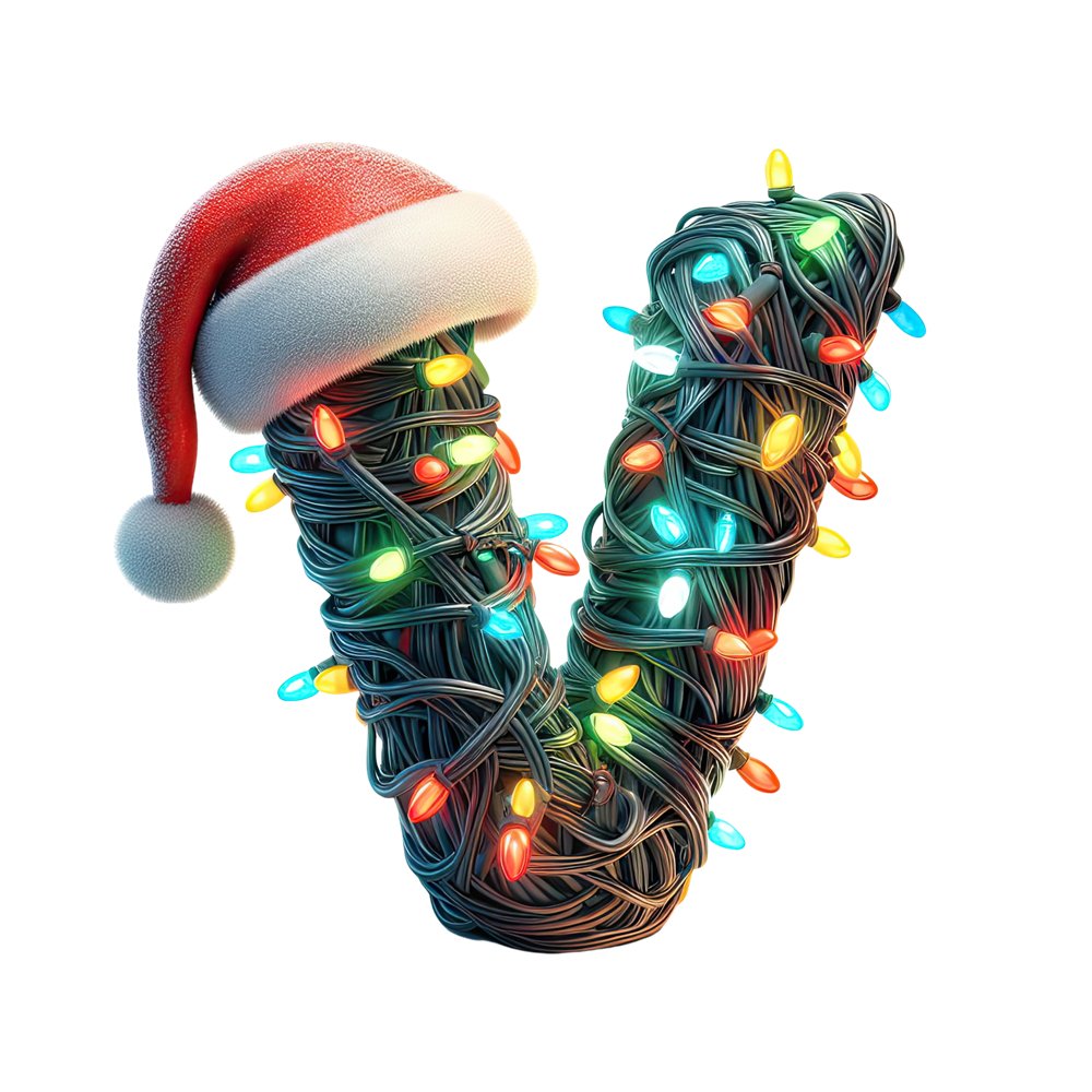 Christmas Lights Wrapped Letter ''V'' Fabric Panel