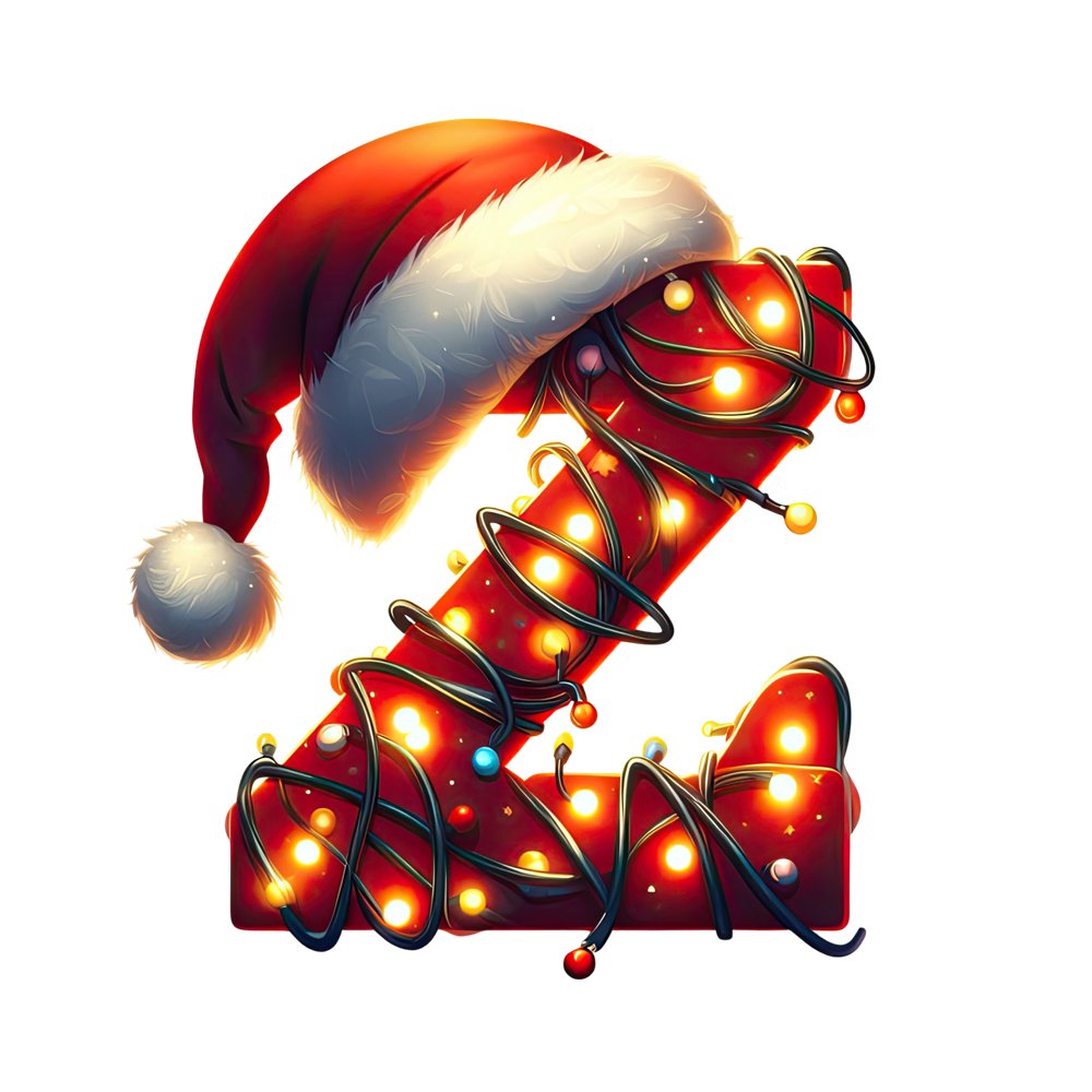 Christmas Lights Wrapped Letter ''Z'' Fabric Panel