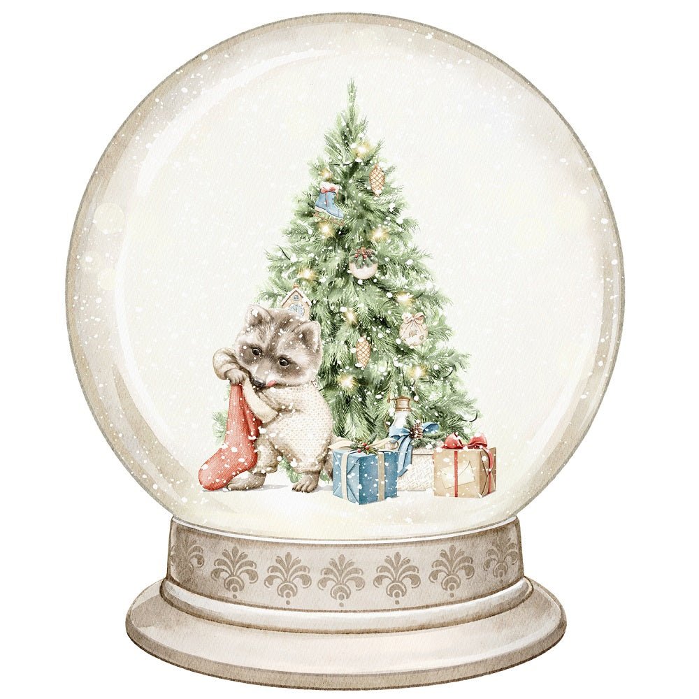 Christmas Little Critters Raccoon in Snow Globe Fabric Panel