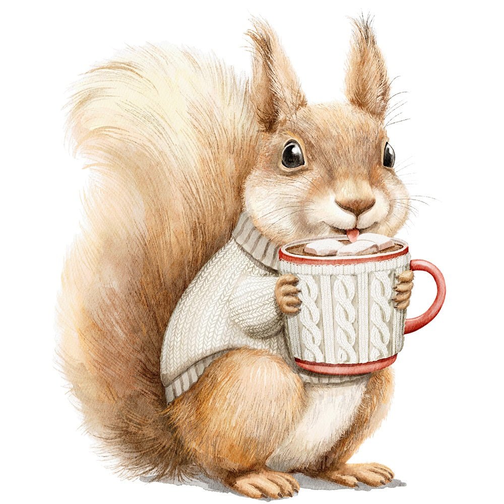 Christmas Little Critters Squirrel in Sweater Fabric Panel