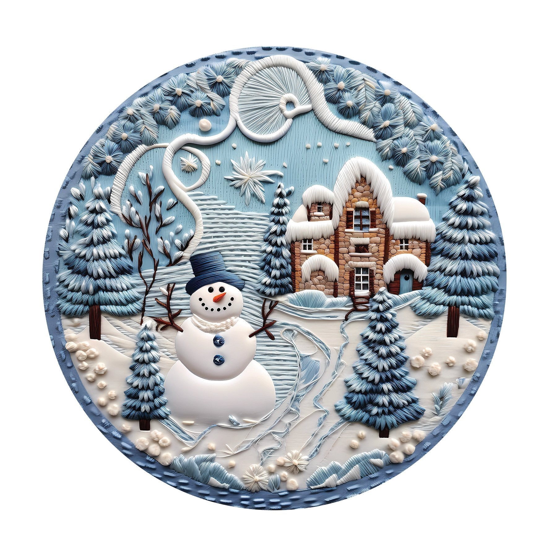 Christmas Ornaments Snowman #2 Fabric Panel