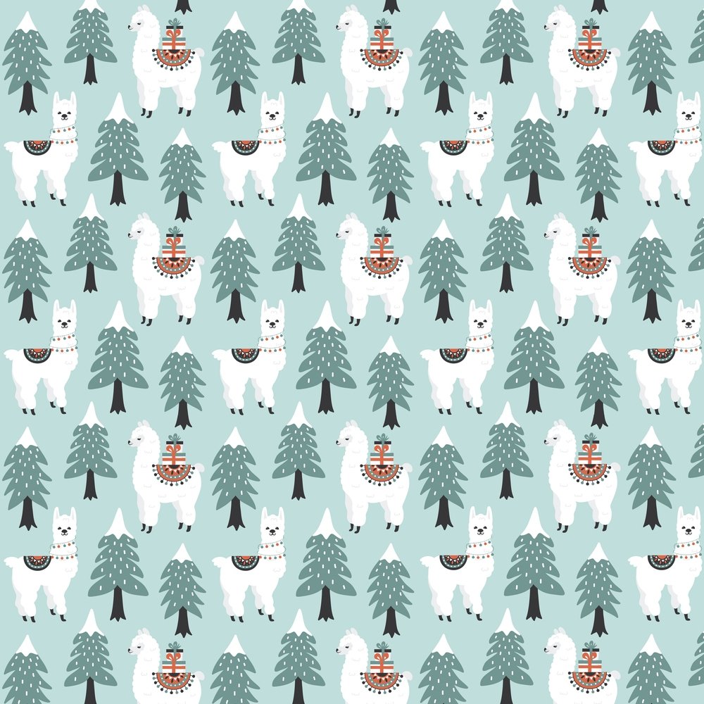 Christmas With Llamas Fabric - Blue